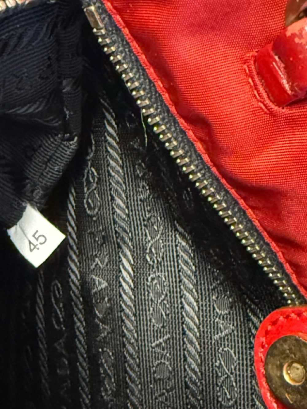Prada Tessuto Nylon & Leather Shoulder Tote Bag Red & Gold - Picture 11 of 12